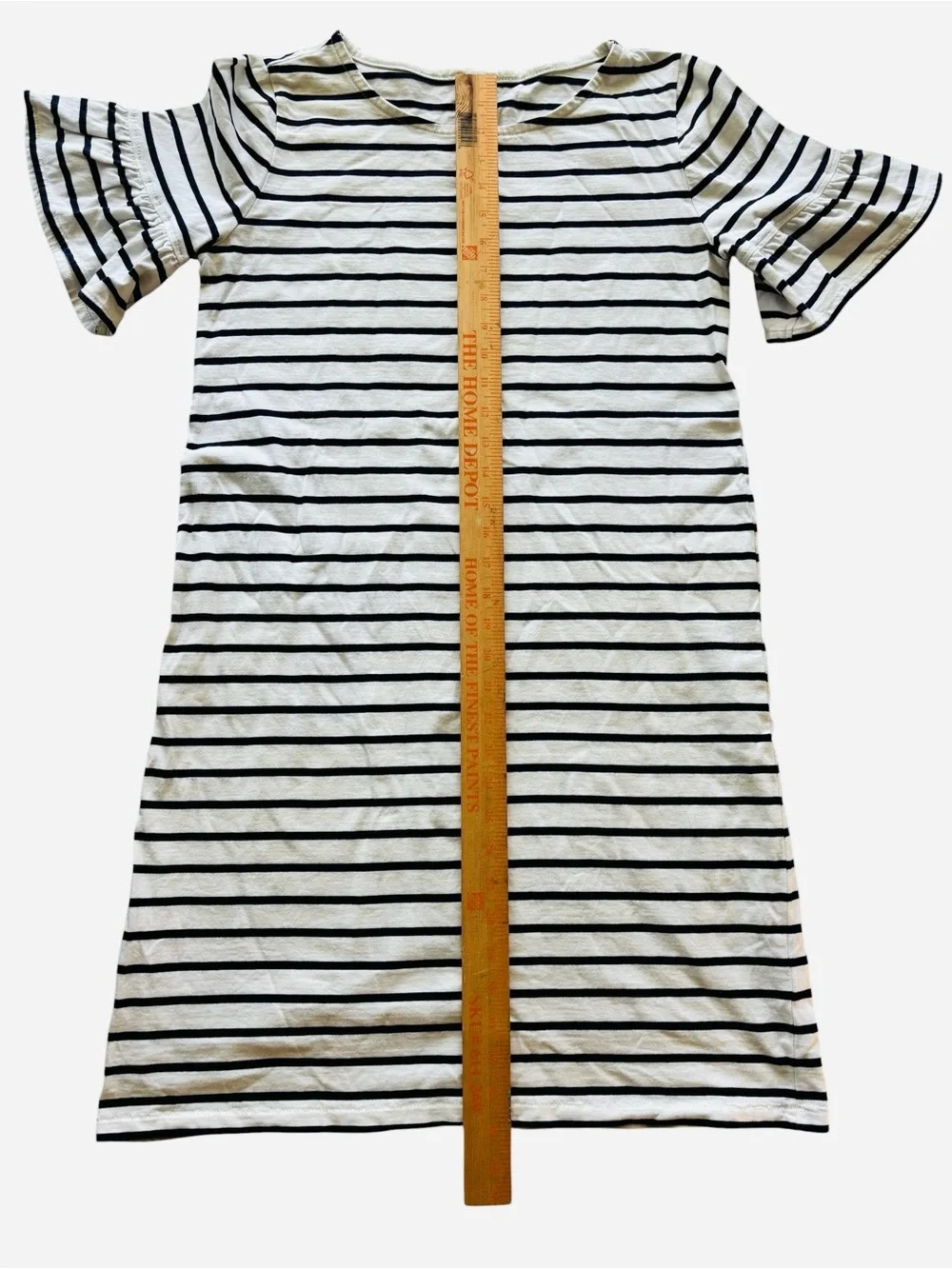 J.Crew Dress Womens M Ivory Blue Striped Nautical Ruffle Short Sleeve Teacher